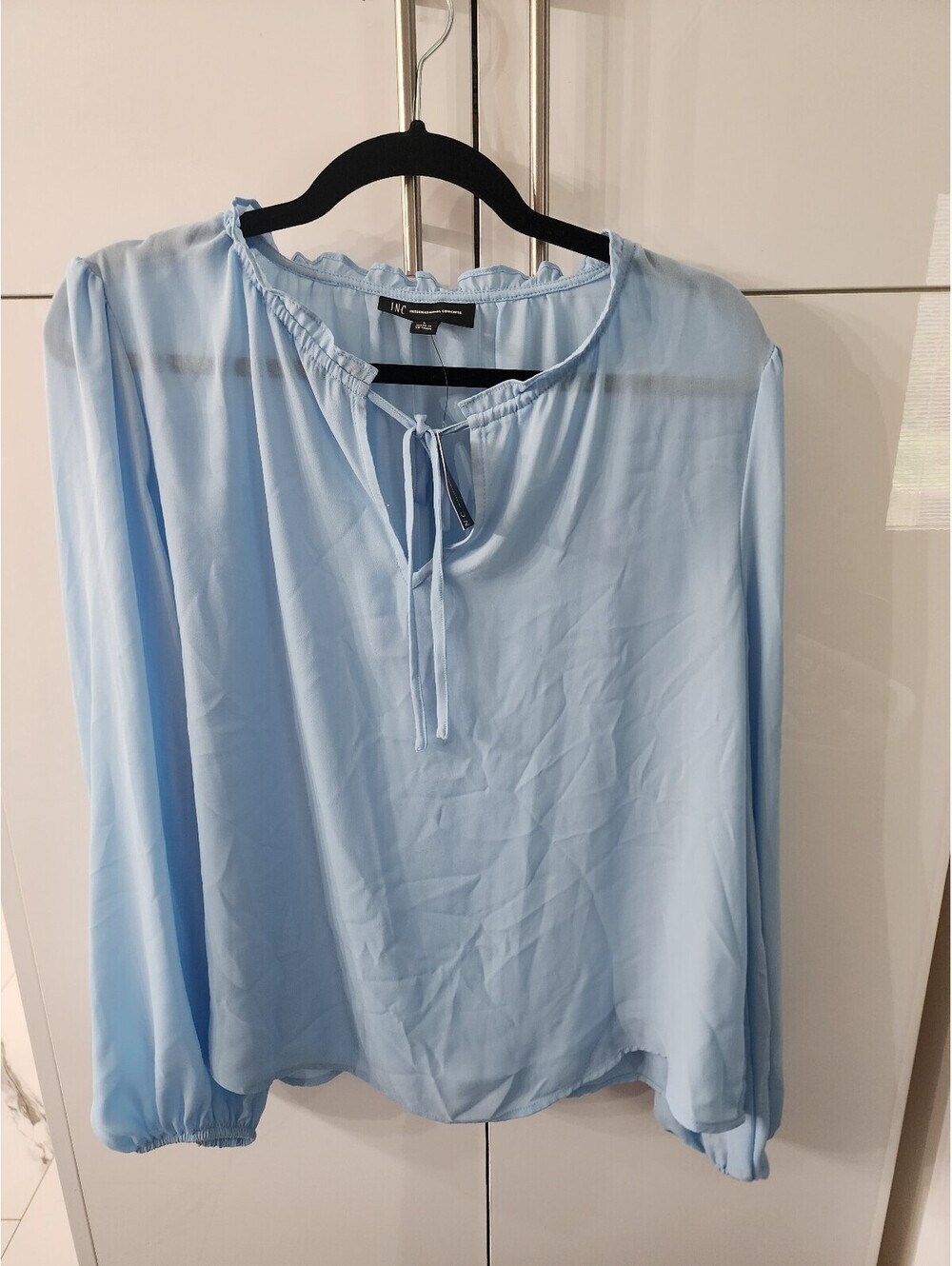 INC International Concepts Light Blue Long Sleeve Blouse, Size Large - Picture 1 of 2